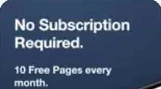 FaxTerra's App Store listing, captured 4 October 2026, showing its listing image that reads No Subscription Required, 10 Free Pages every month