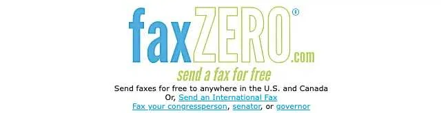 FaxZero's homepage, captured 4 October 2026, offering free faxes to anywhere in the U.S. and Canada