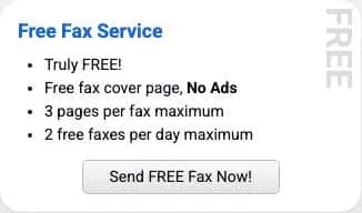 GotFreeFax's free fax service panel, captured 4 October 2026, listing 3 pages per fax and 2 free faxes per day